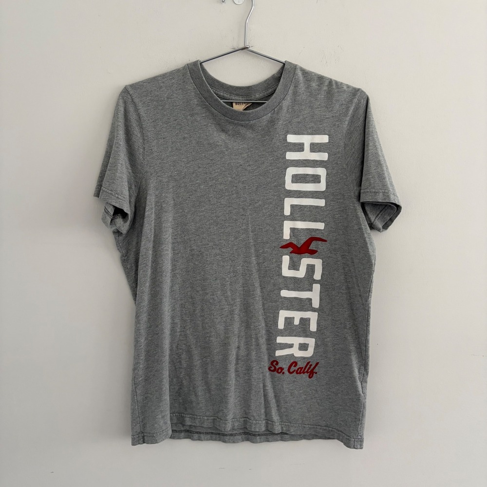 Hollister Mens Large T Shirt Gray Graphic Short Sleeve So Calif Crew Neck